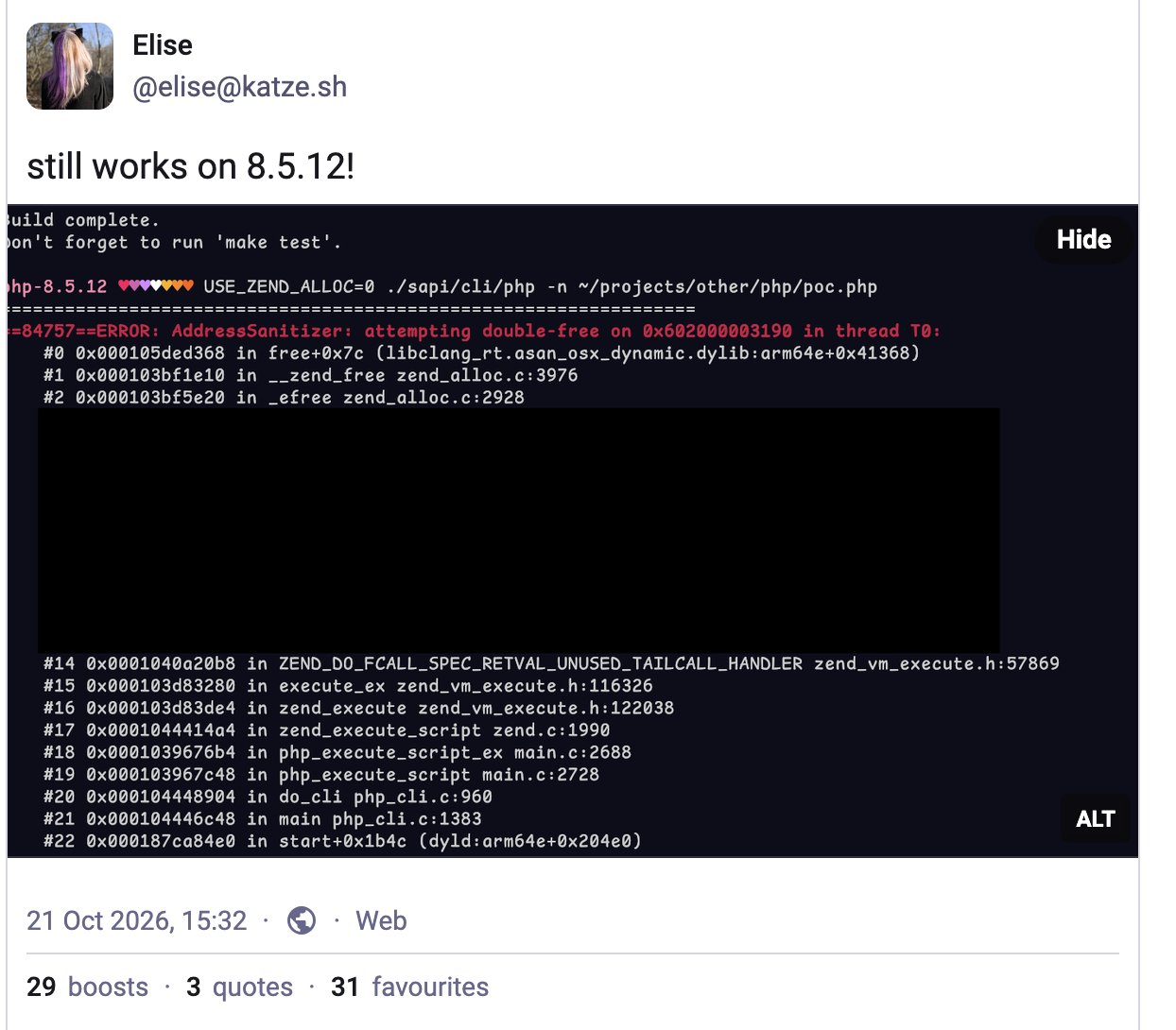 На 8.5.12 уязвимость похоже все еще есть, но не прям такая же...