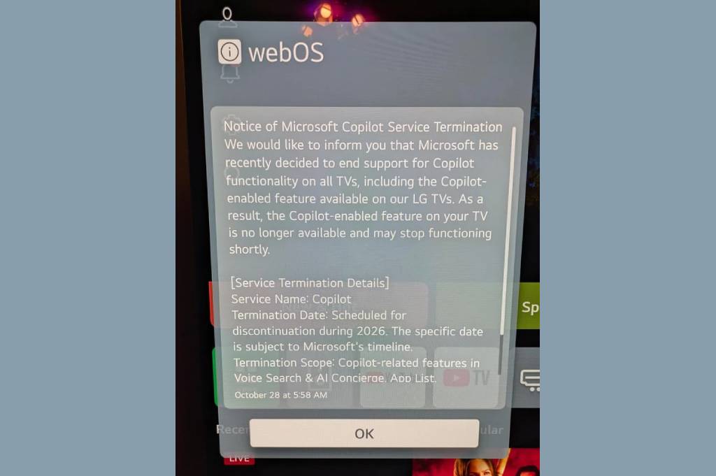 Microsoft прекращает поддержку Copilot на смарт-телевизорах LG