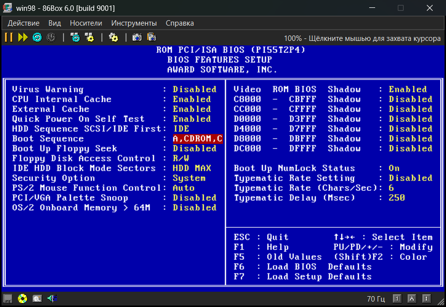Установка Windows 98 на Windows 11 через эмулятор 86Box — изображение 10
