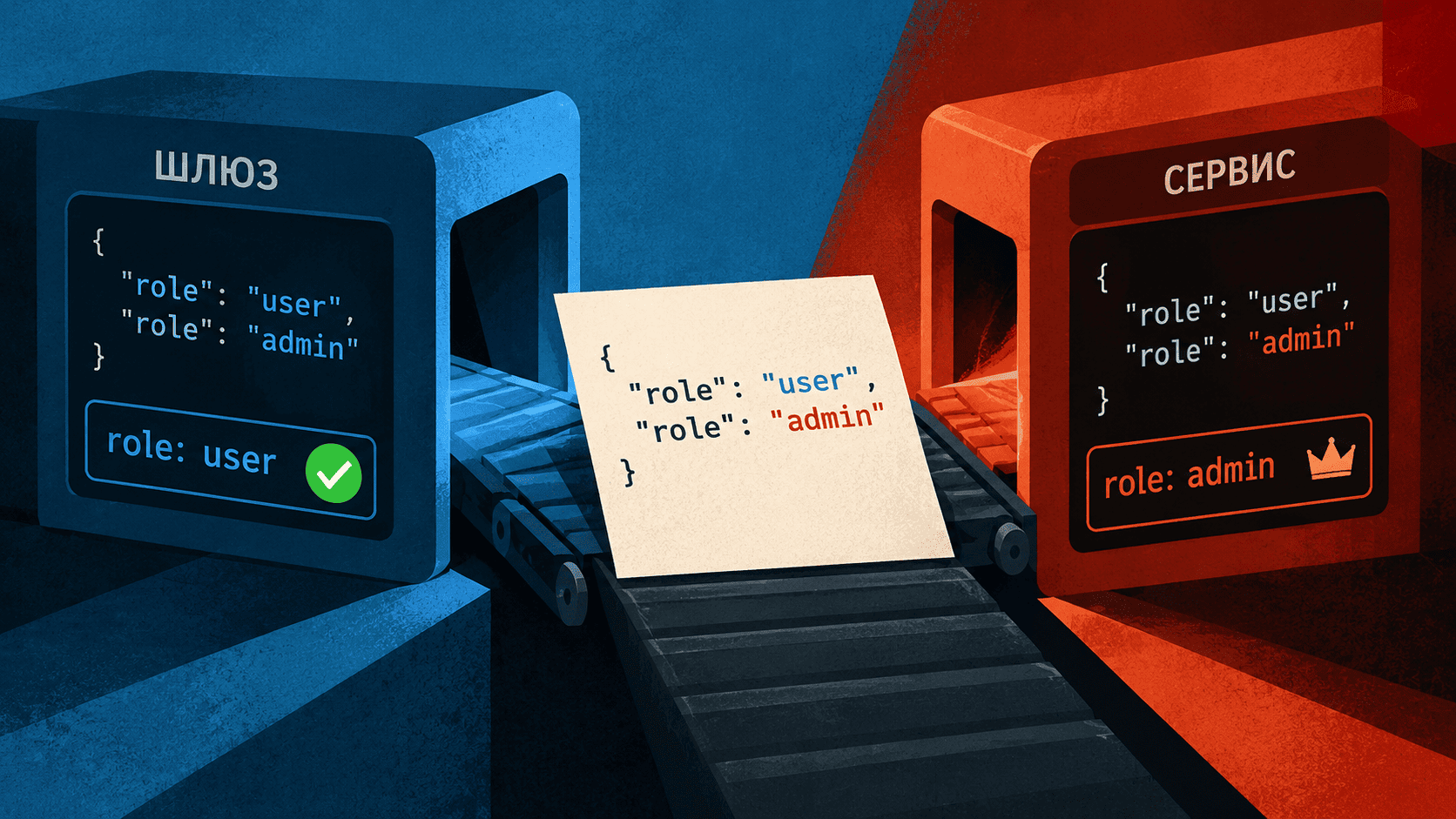 Шлюз увидел «user», сервис увидел «admin», а JSON был один и тот же