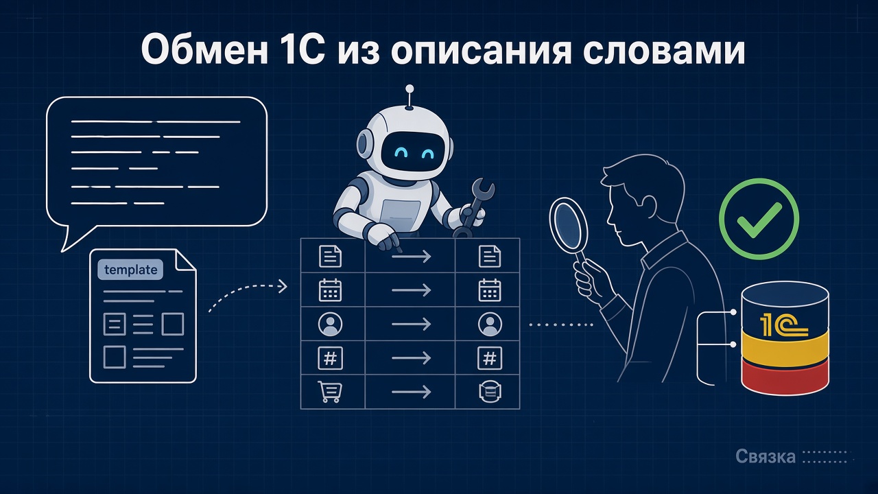 Обмен 1С из описания словами и объекта-образца: как AI-помощник собирает настройку и почему она проходит через человека