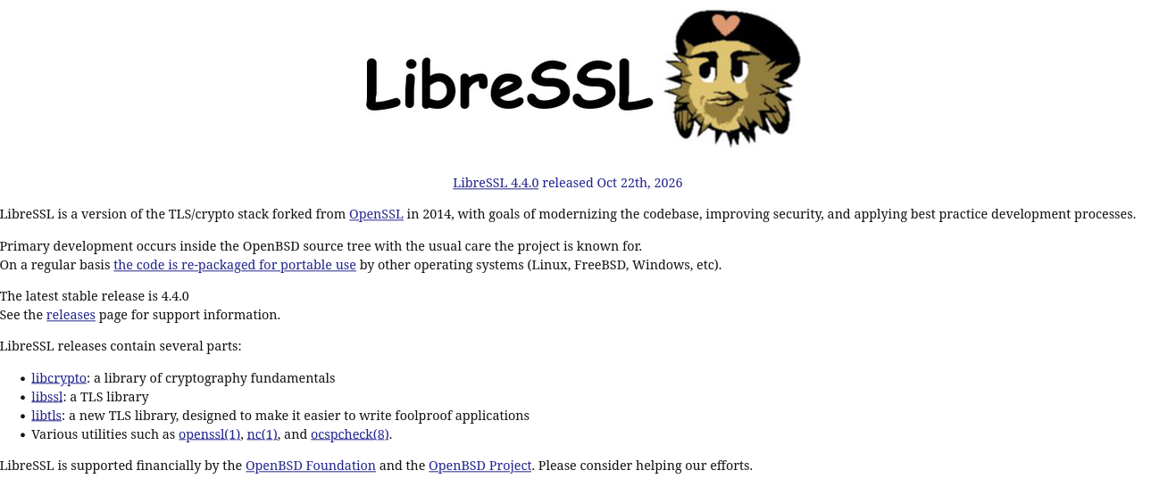 Выпуск LibreSSL 4.4.0