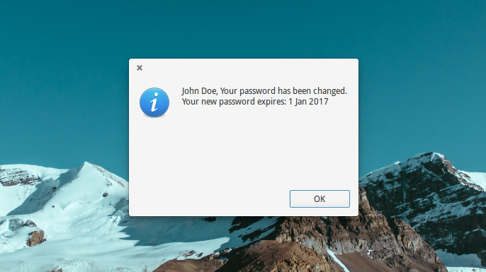 Linux Zenity. Your password has been changed.. Password has expired