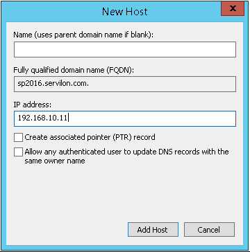 internal DNS new host