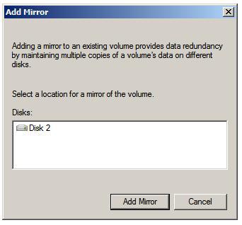 Сборка зеркального тома на Windows Server 2008 r2