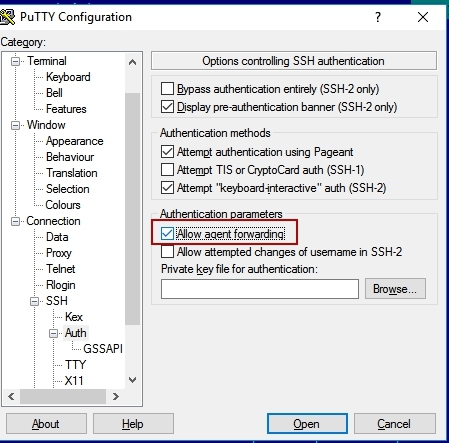PuTTY Configuration ssh
