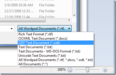 WordPad. Диалог открытия файлов - новые типы!