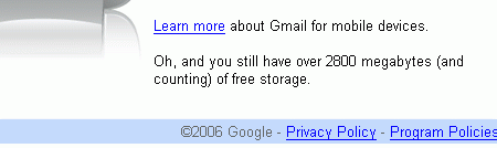 Размер ящиков Gmail перестал расти 1 января 2007 г. (скриншот)