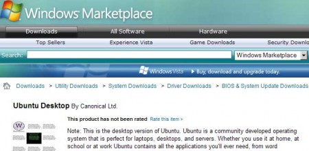 Ubuntu @ Windows Marketplace web site