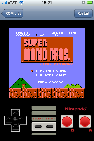 Screenshot of NES emulator for Apple iPhone
