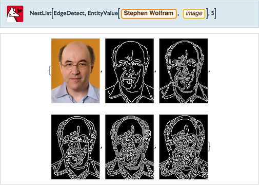 NestList[EdgeDetect,=[Stephen Wolfram image],5]