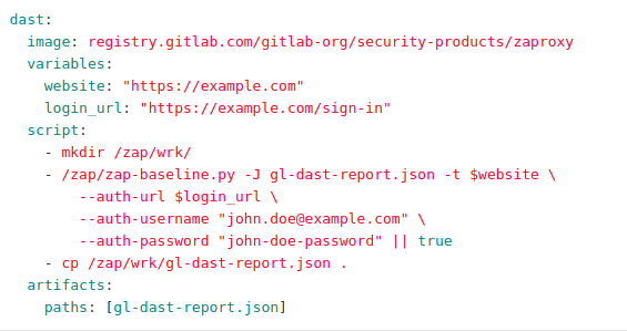 Authentication support for DAST