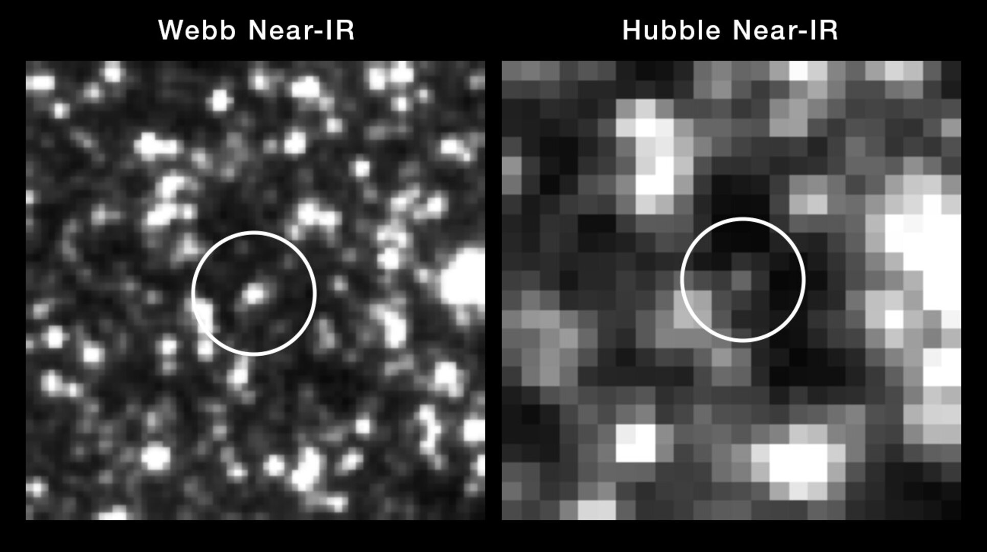  Сравнение изображений переменной звезды цефеиды, полученных с помощью «Хаббла» и «Уэбба»