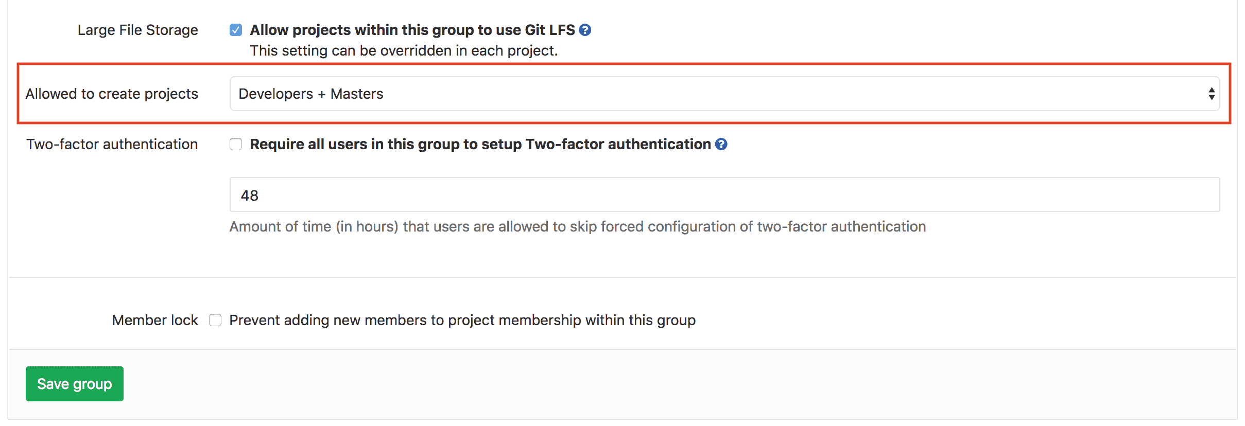 Allow developers to create projects in groups