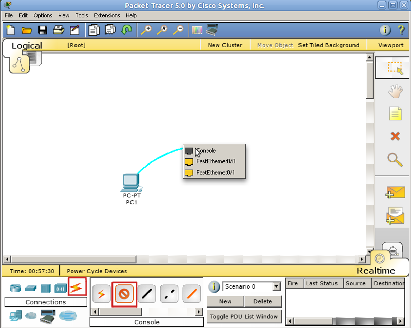 Packet tracer console