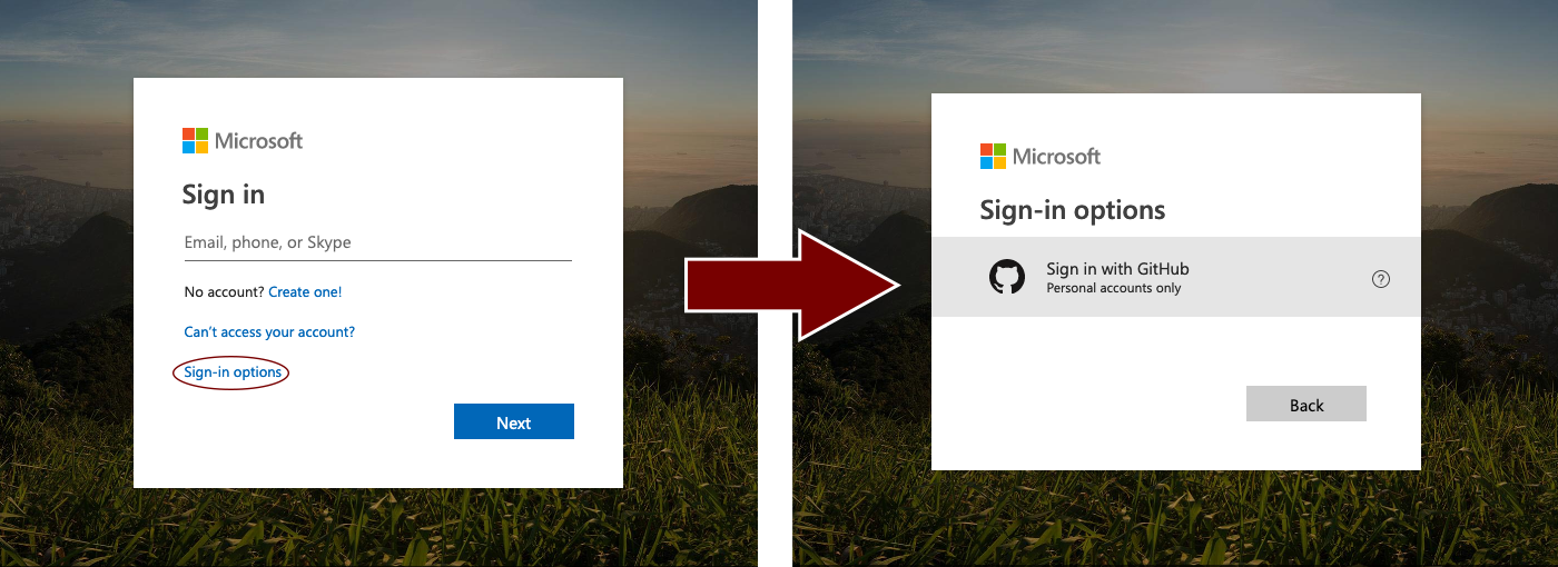Click on Sign-in options in the login page for non-developer Microsoft services