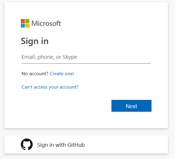 GitHub sign in button in Microsoft login page