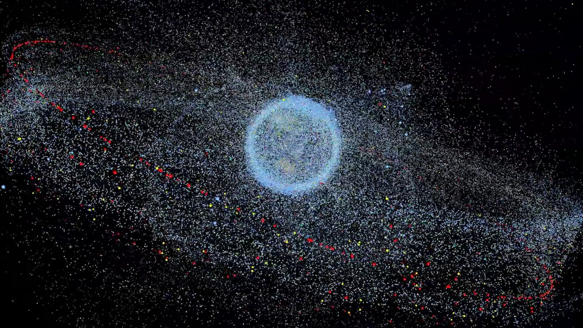 Карта космического мусора на орбите Земли (ЕКА)