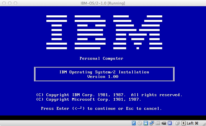 IBM Operating System/2 Installation. Version 1.00