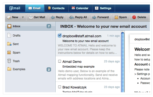 Интерфейс программы AtMail