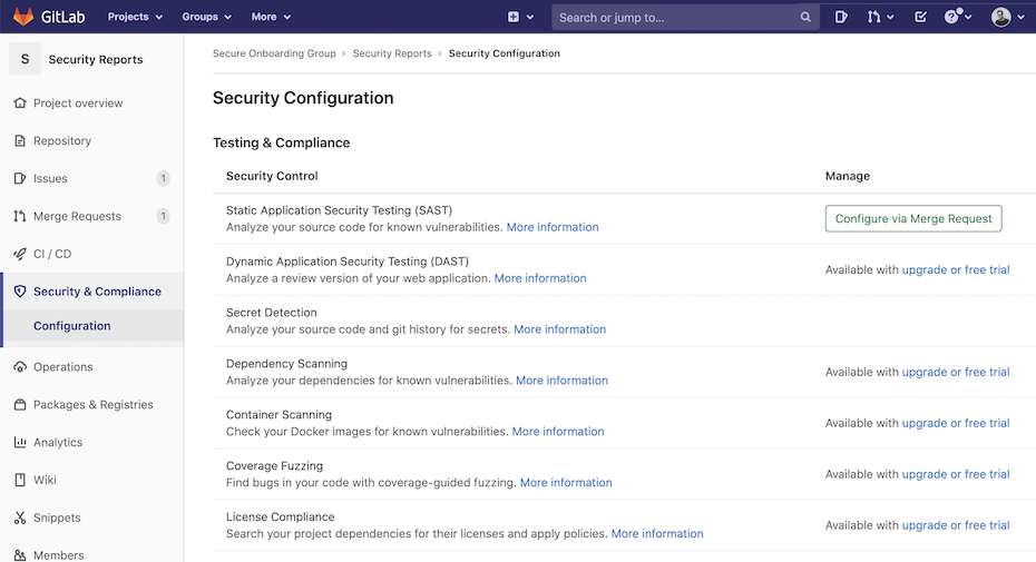Security Configuration page for all users