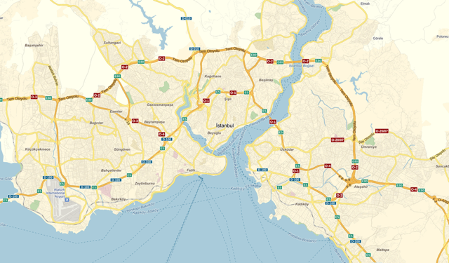 Карта Стамбула, нарисованная по правилу стилей трех магистралей