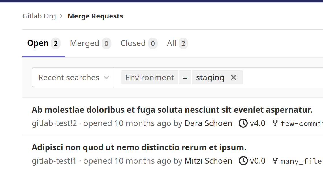 Filter Merge Requests by environment and deployment times
