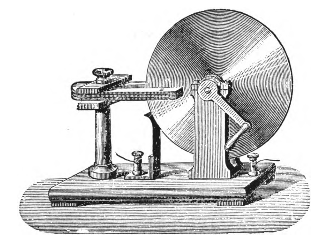 Экспериментальное магнето Фаради [Генри Шрёдер, История электрического света (Вашингтон: Смитсоновский институт, 1923), 8].