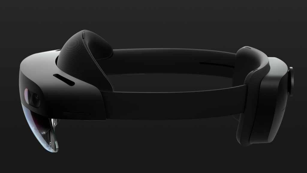 Vista lateral del elegante negro HoloLens 2