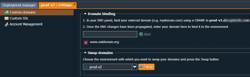 Jelastic Swap Domains