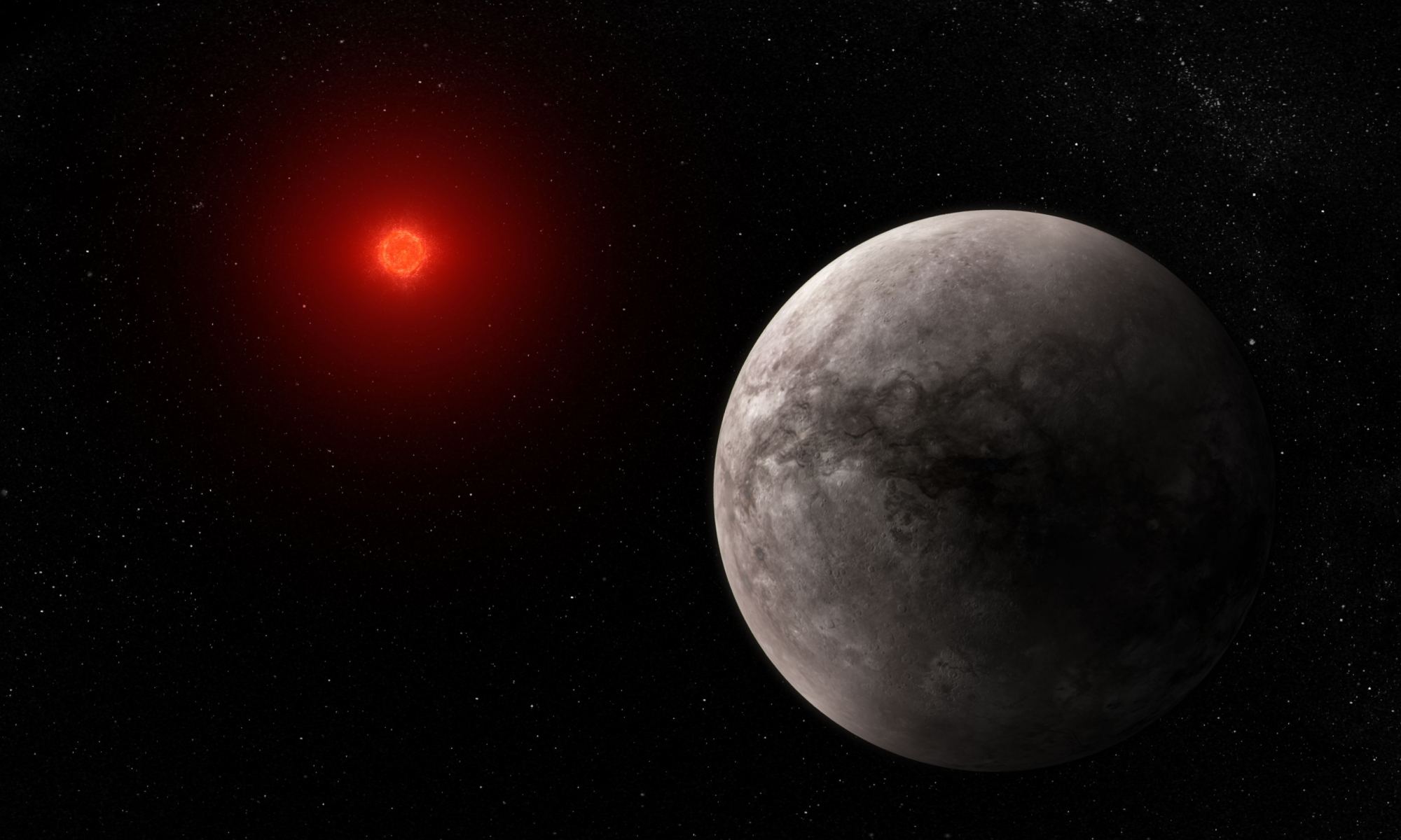  На этой иллюстрации показано, как может выглядеть горячая каменистая экзопланета TRAPPIST-1 b. Новый метод поможет определить, на каких каменистых экзопланетах могут быть большие запасы подповерхностной воды.