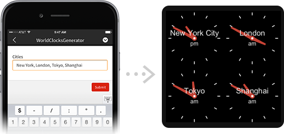 Enter a list of cities on your phone, and get an array of clocks for them