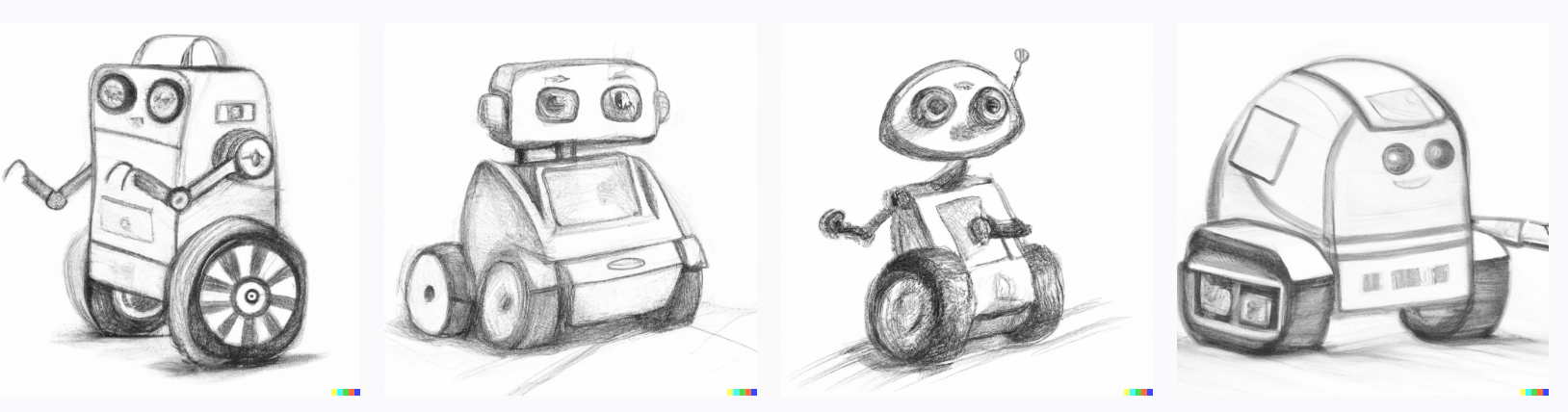 Wheeled self-driving robot cute sketch pensil design 