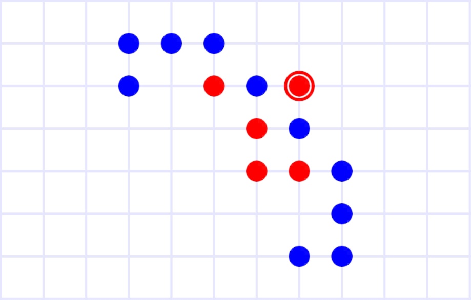 Красные в любом случае обведут одну из двух синих точек.