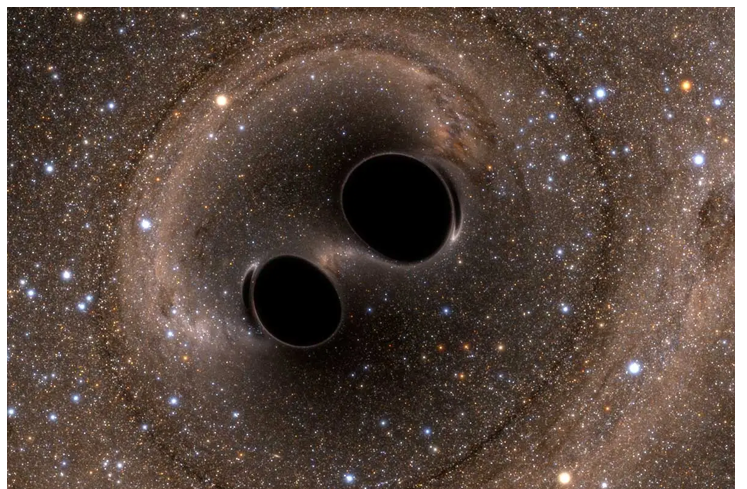 Рисунок 4 – Первые зафиксированные гравитационные волны вызвало слияние чёрных дыр массами в 36 и 29 солнечных, происходящее на расстоянии 1,3 млрд световых лет от Земли