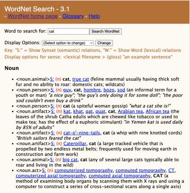 Пример ввода в WordNet. Чтобы собрать это вместе, требуется много человеческого труда