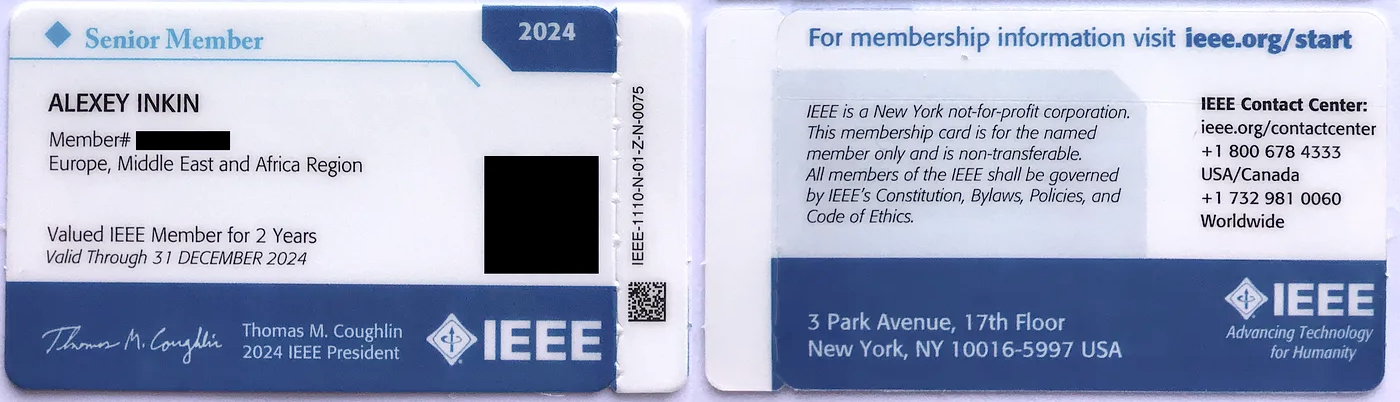 Сеньорская членская карточка IEEE.