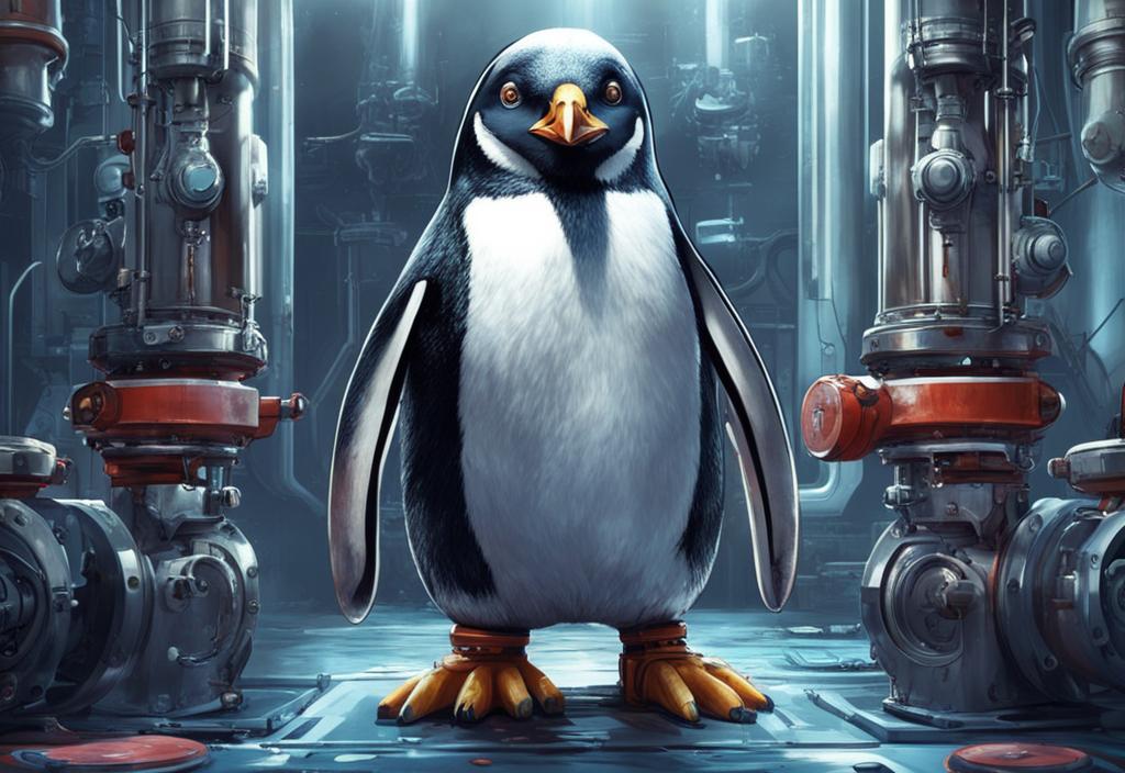 Пингвин проверяет клапаны