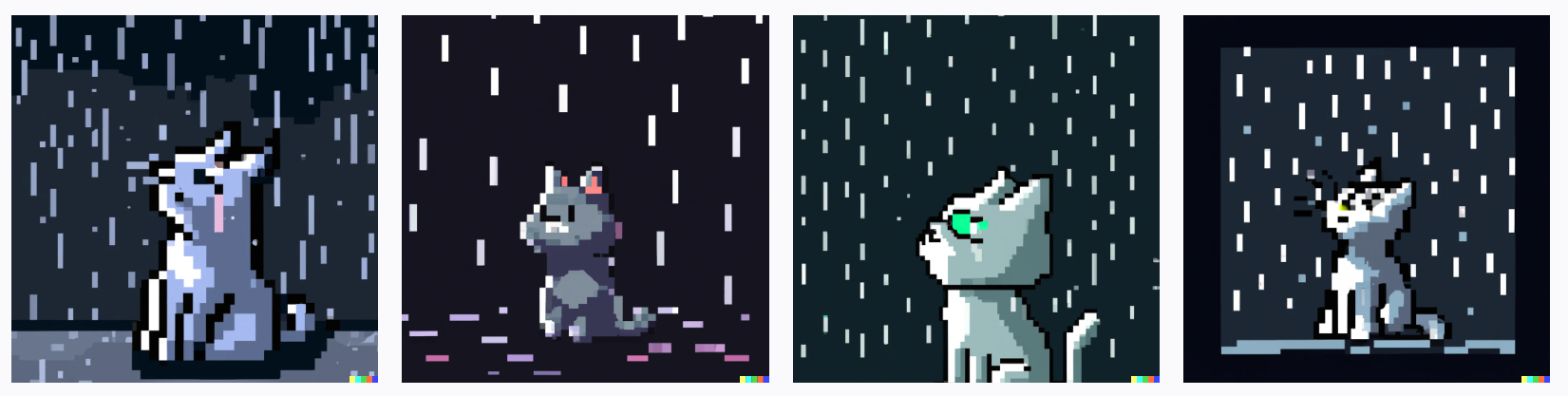 Pixel cat sit in the rain, digital art, pixel art, dark