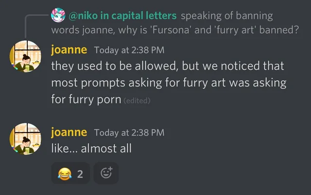 "— Почему забанен термин furry art?
— Потому что запросы с этим термином представляли из себя просьбу нарисовать порнокартинку.
... почти все до единого..."
