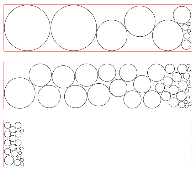Пример упаковки кругов на листы (прямоугольники)