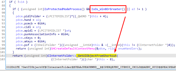 Фрагмент реализации CInternetFolder::GetUIObjectOf в ieframe.dll, Windows 7 x64