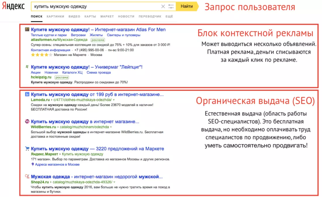 Пример результатов выдачи в Яндекс