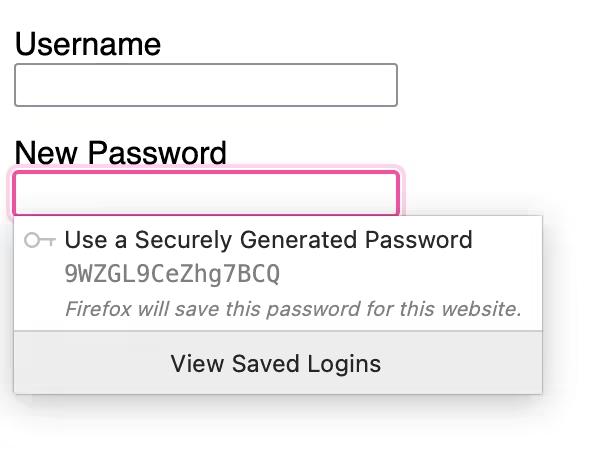 Браузер Firefox распознаёт это поле как поле для ввода нового пароля и предлагает сгенерировать его