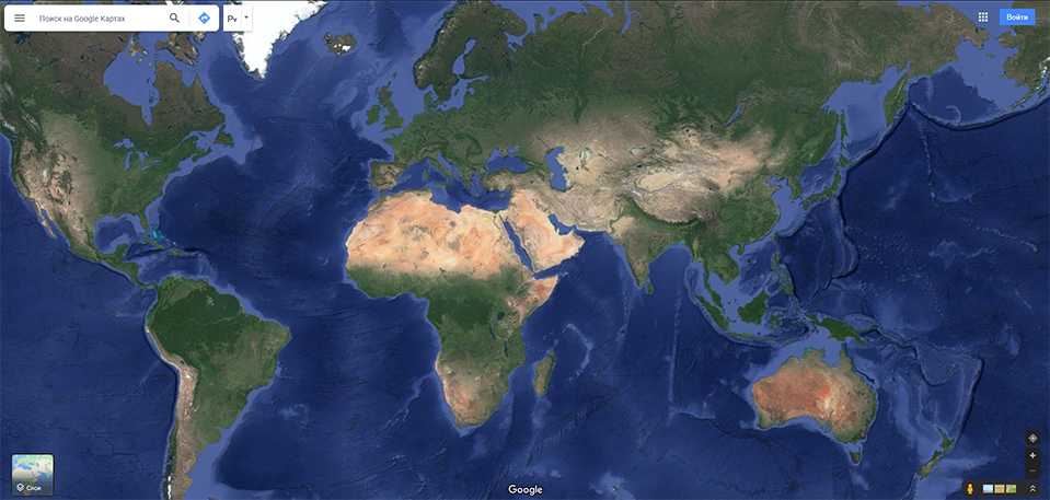Снимок со спутника поверхности Земли на Google Картах
