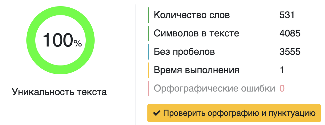 Проверка уникальности была проведена на сайте https://rustxt.ru/antiplagiat с исключением домена оригинальной статьи из поиска.