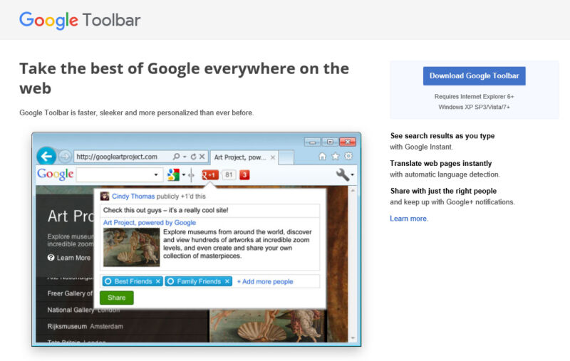 Google прекратила поддержку работы поискового тулбара для Internet Explorer