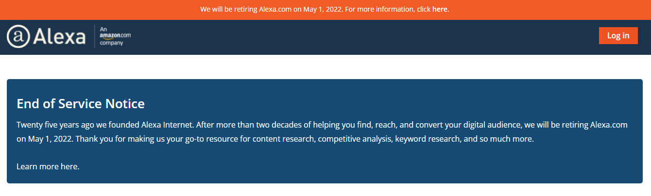 Amazon закроет сервис рейтинга сайтов Alexa.com 1 мая 2022 года