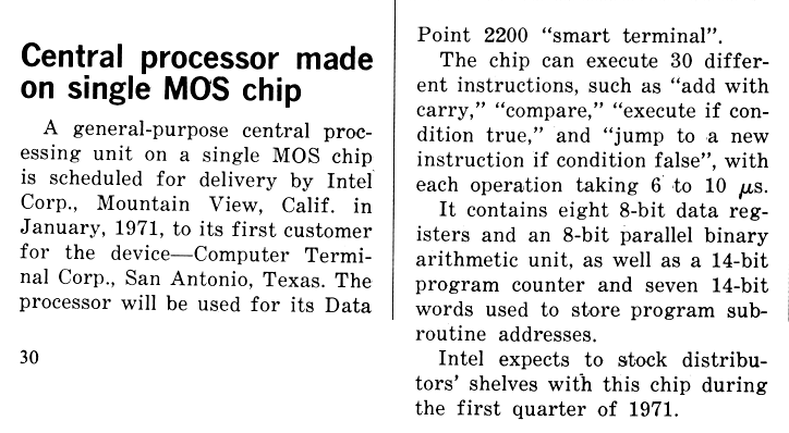 Первое описание Intel 8008 в печатном издании. Electronic Design, 25 октября 1970 г.